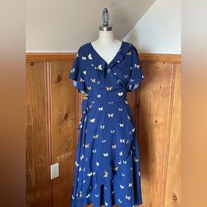 Unique Vintage blue butterfly wrap dress medium 6-8